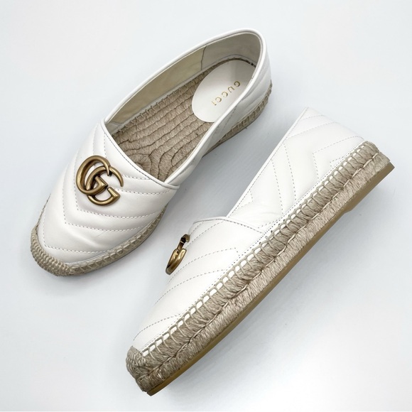 NEW Gucci White Leather Double G Marmont Matelasse Quilted Espadrille Sandals - Picture 1 of 14
